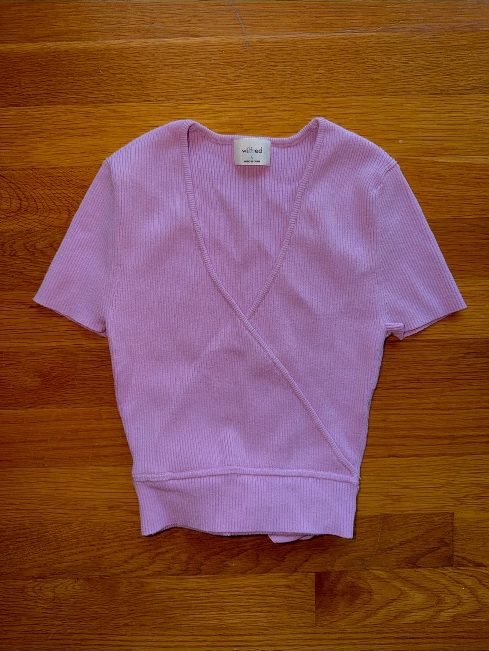 Wilfred by Artizia Pink Ribbed Wrap Short Sleeve Top – Size Small